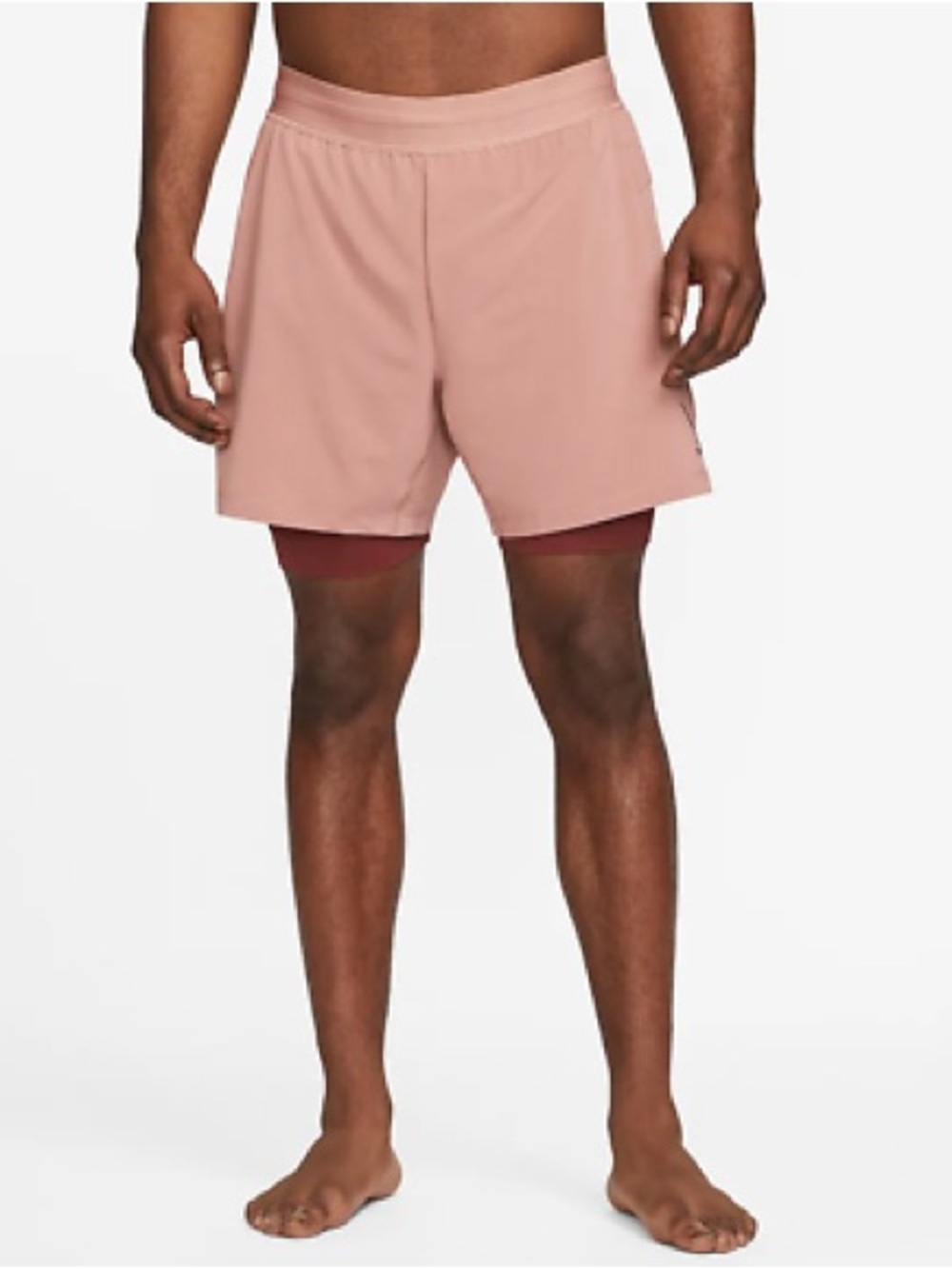 Nike DC5320-668 Men Dri-Fit Yoga 2-in-1 Training Shorts Rose Dust - Size L